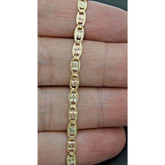 14K Tri-Color Gold Flat 2.75mm Valentino Link Chain Necklace 16" 18" 20" 22" 24" - Picture 1 of 6